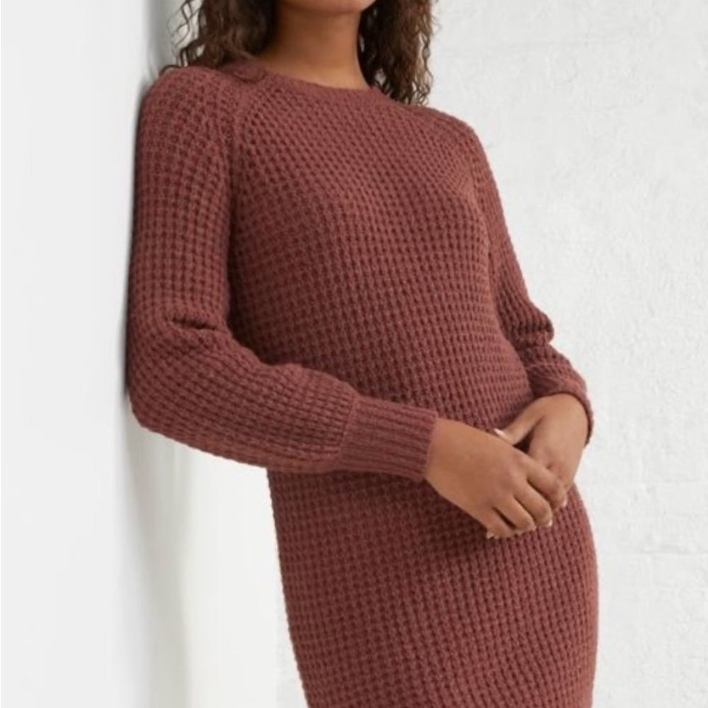 UpWest Textured Long Sleeve Sweater Dress - Rust Chic Comfy Eco Recycle Cotton